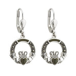 Connemara Marble & Marcasite Claddagh Earrings in Sterling Silver