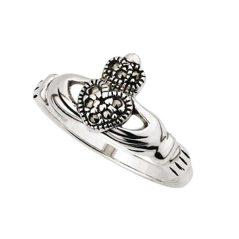 Ladies Marcasite Sterling Silver Claddagh Ring