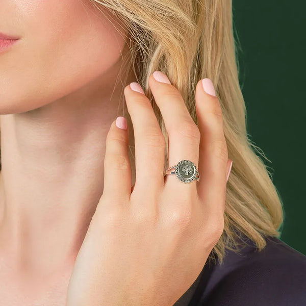 Connemara Marble & Marcasite Shamrock Ring in Sterling Silver