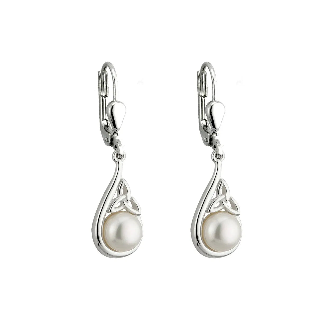 Sterling Silver Trinity Knot Drop Earrings With Freshwater Pearls – view 3