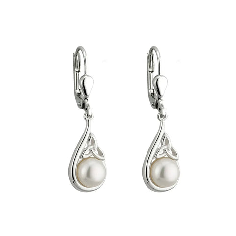 Sterling Silver Trinity Knot Drop Earrings With Freshwater Pearls