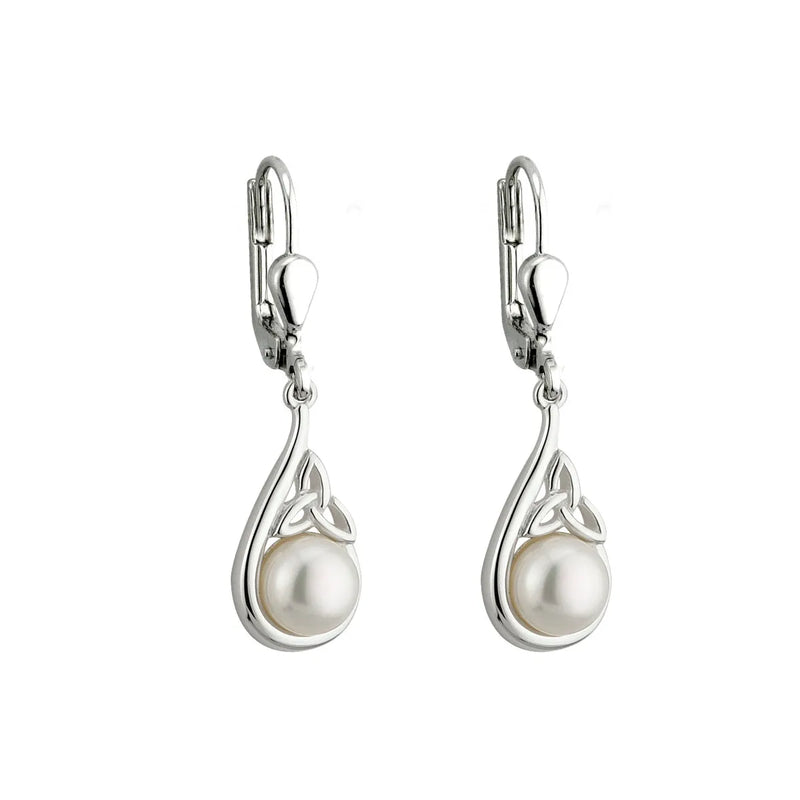 Sterling Silver Trinity Knot Drop Earrings With Freshwater Pearls