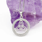 Sterling Silver Round Trinity Knot Pendant With Cubic Zirconia