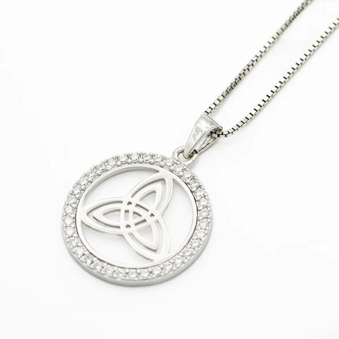 Sterling Silver Round Trinity Knot Pendant With Cubic Zirconia