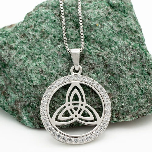 Sterling Silver Round Trinity Knot Pendant With Cubic Zirconia