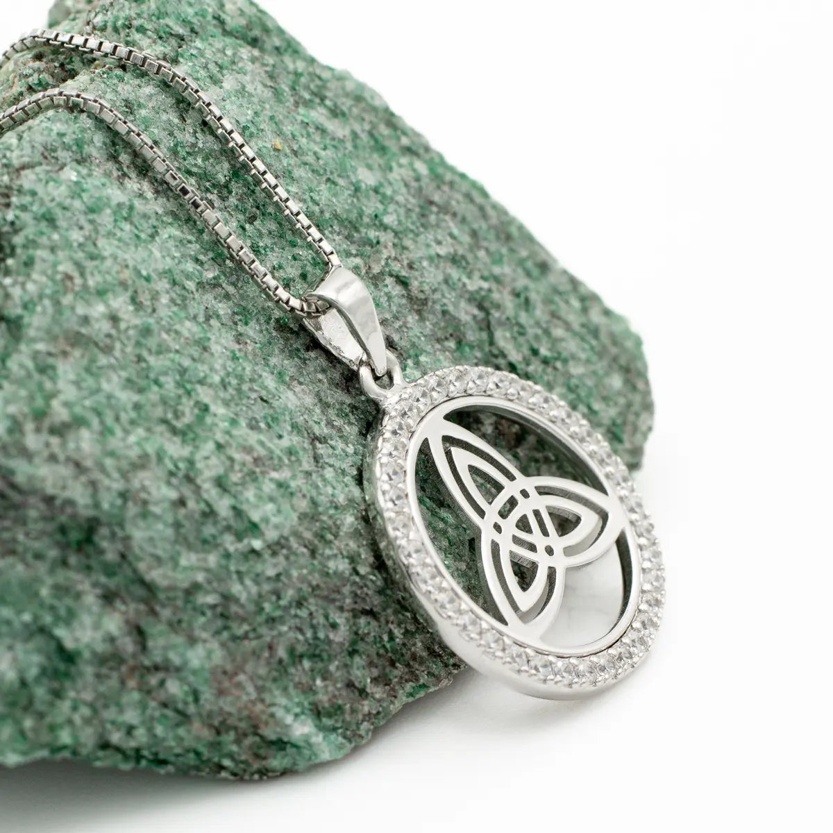 Sterling Silver Round Trinity Knot Pendant With Cubic Zirconia – view 4