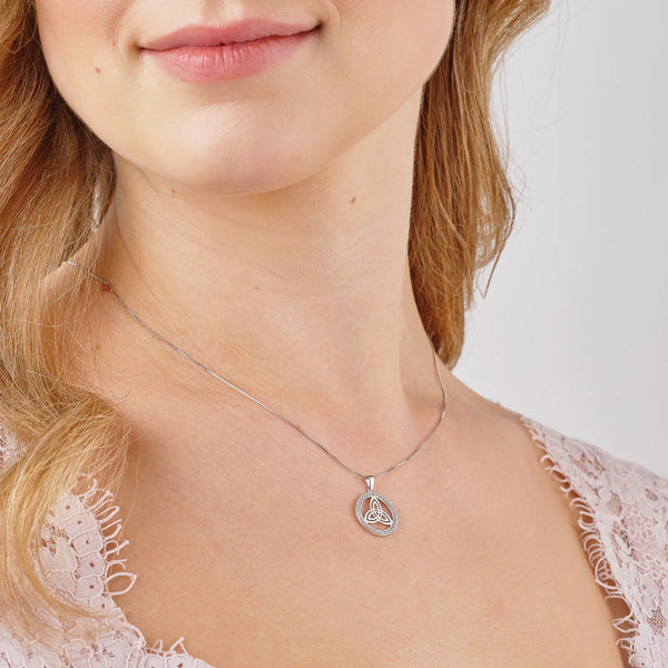 Sterling Silver Round Trinity Knot Pendant With Cubic Zirconia