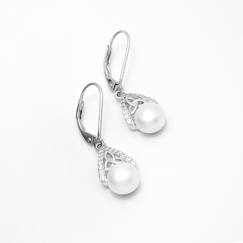 Sterling Silver Trinity Knot Pearl Drop Earrings