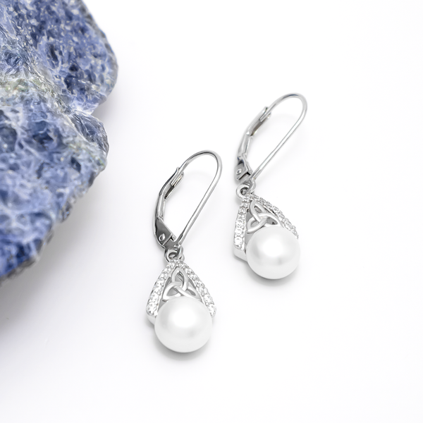 Sterling Silver Trinity Knot Pearl Drop Earrings
