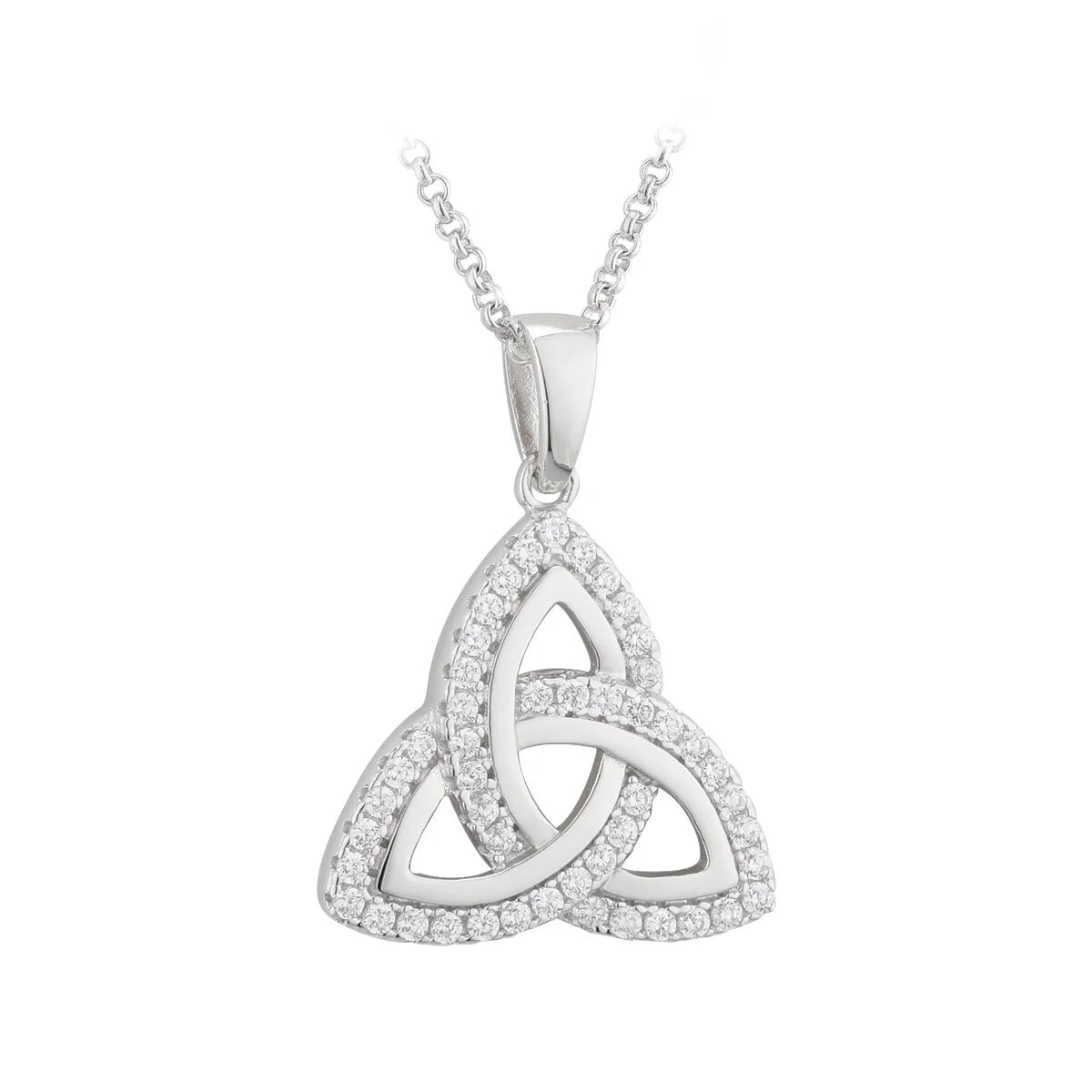 Silver Trinity Knot Necklace With Cubic Zirconia Gemstones – view 3