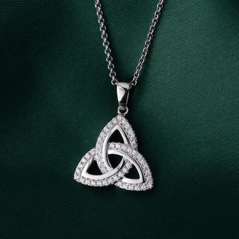 Silver Trinity Knot Necklace With Cubic Zirconia Gemstones – view 5