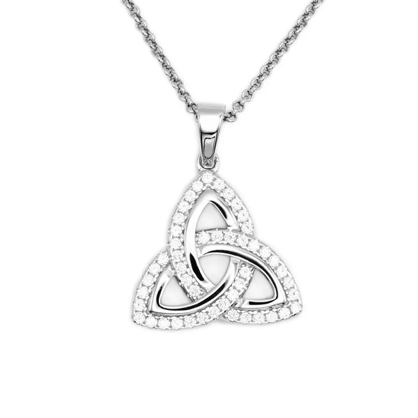 Silver Trinity Knot Necklace With Cubic Zirconia Gemstones