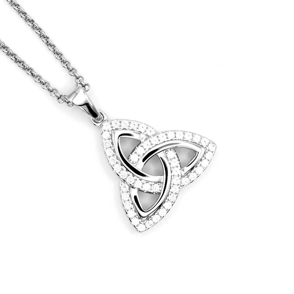 Silver Trinity Knot Necklace With Cubic Zirconia Gemstones