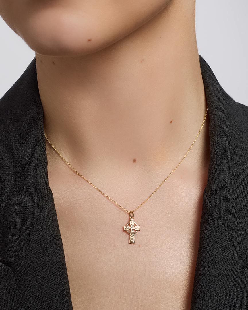 Traditional Gold Celtic Cross Pendant – view 5