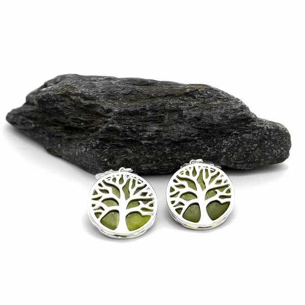 Silver Tree of Life Connemara Marble Earrings