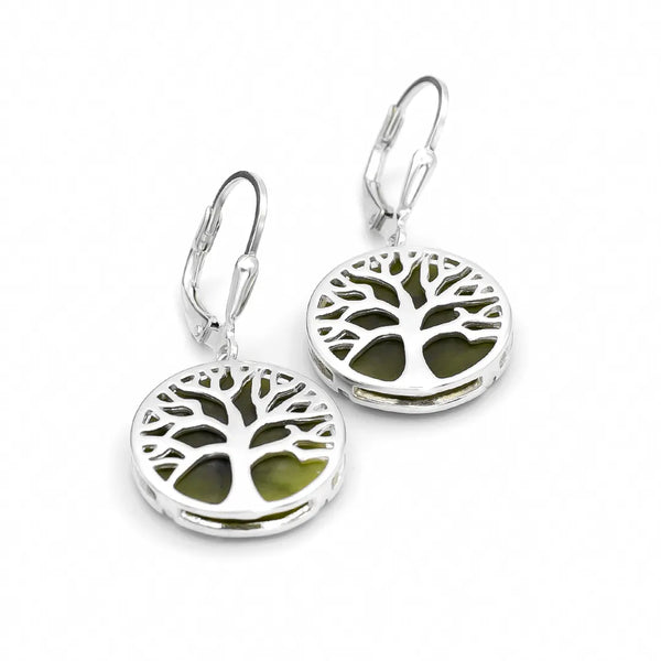 Silver Tree of Life Connemara Marble Earrings