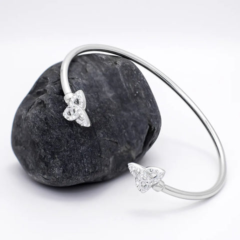 Silver Trinity Knot Bangle With Crystals