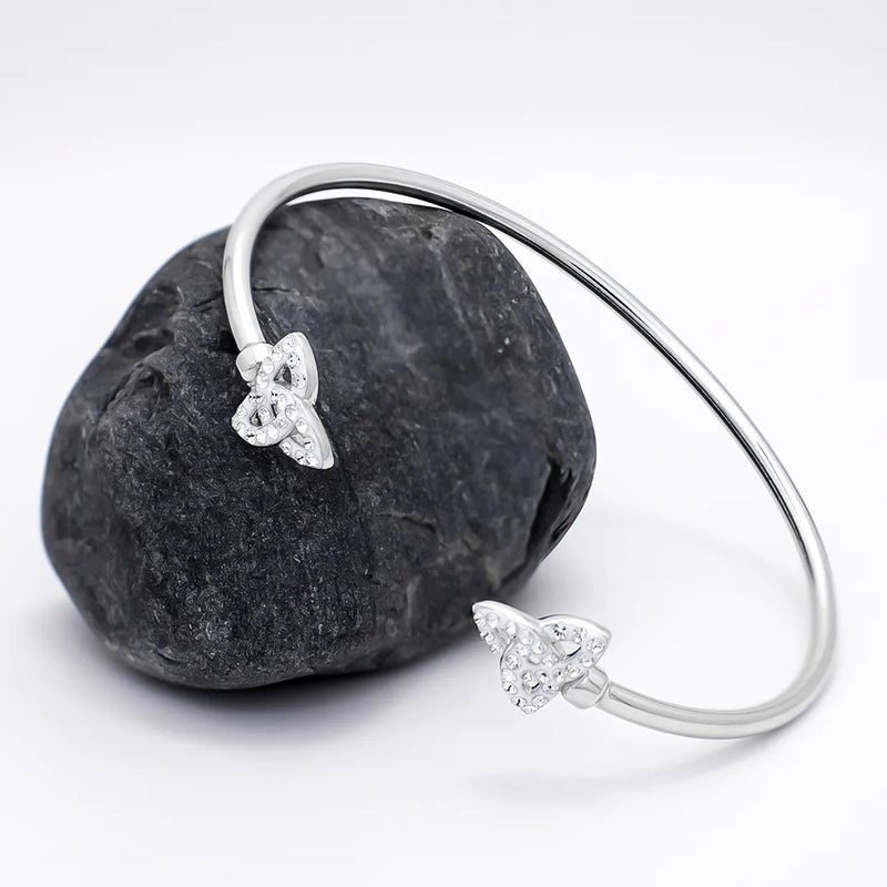 Silver Trinity Knot Bangle With Crystals