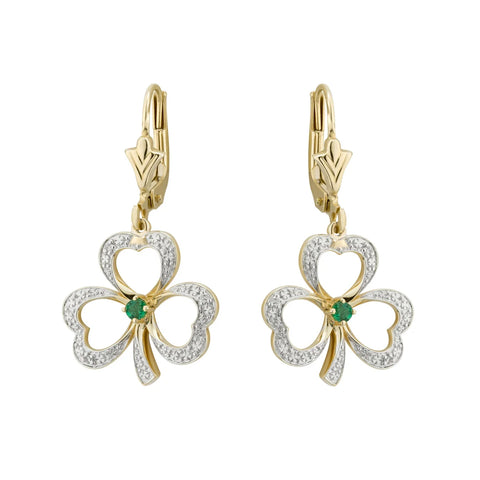Two-Tone Emerald and Diamond Shamrock Earrings
