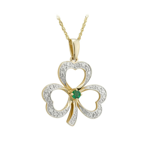 Two-Tone Emerald and Diamond Shamrock Necklace