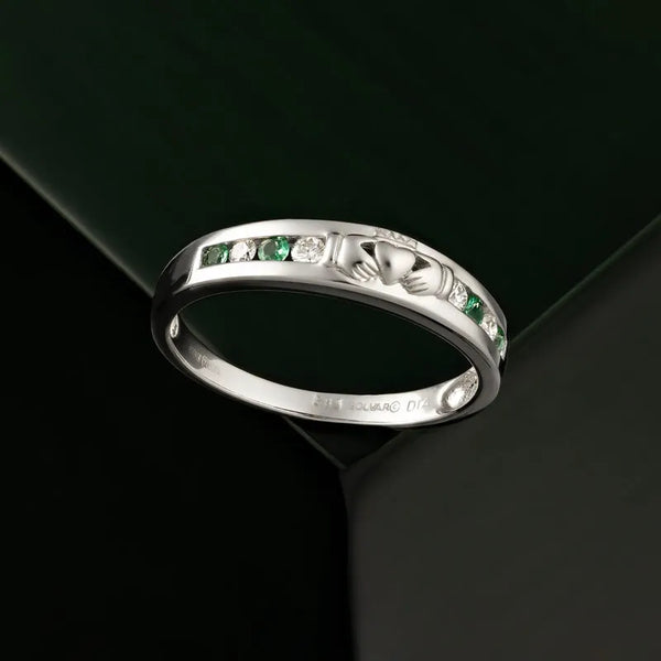 Ladies Emerald and Diamond Claddagh Ring