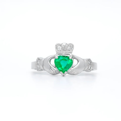 Claddagh Engagement Ring With Heart-shaped Precious Gemstone And Diamonds