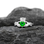 Claddagh Engagement Ring With Heart-shaped Precious Gemstone And Diamonds