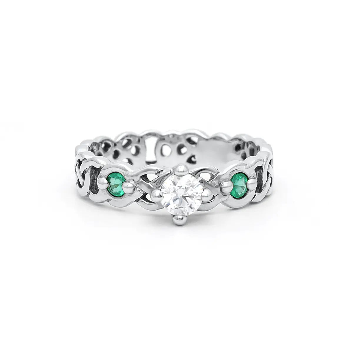 Celtic Knot Engagement Ring with Diamond and Emeralds – view 2