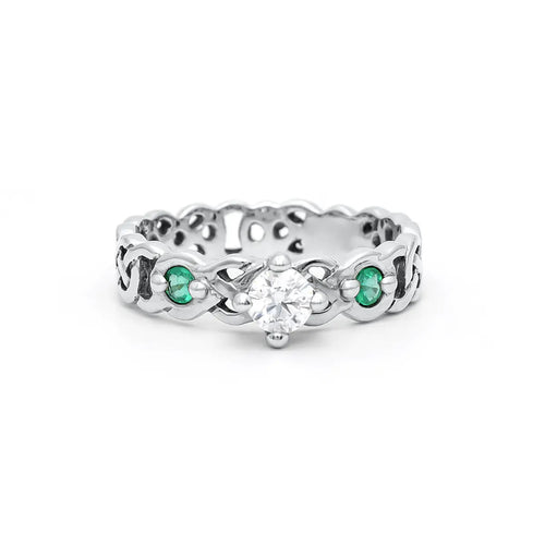 Celtic Knot Engagement Ring with Diamond and Emeralds