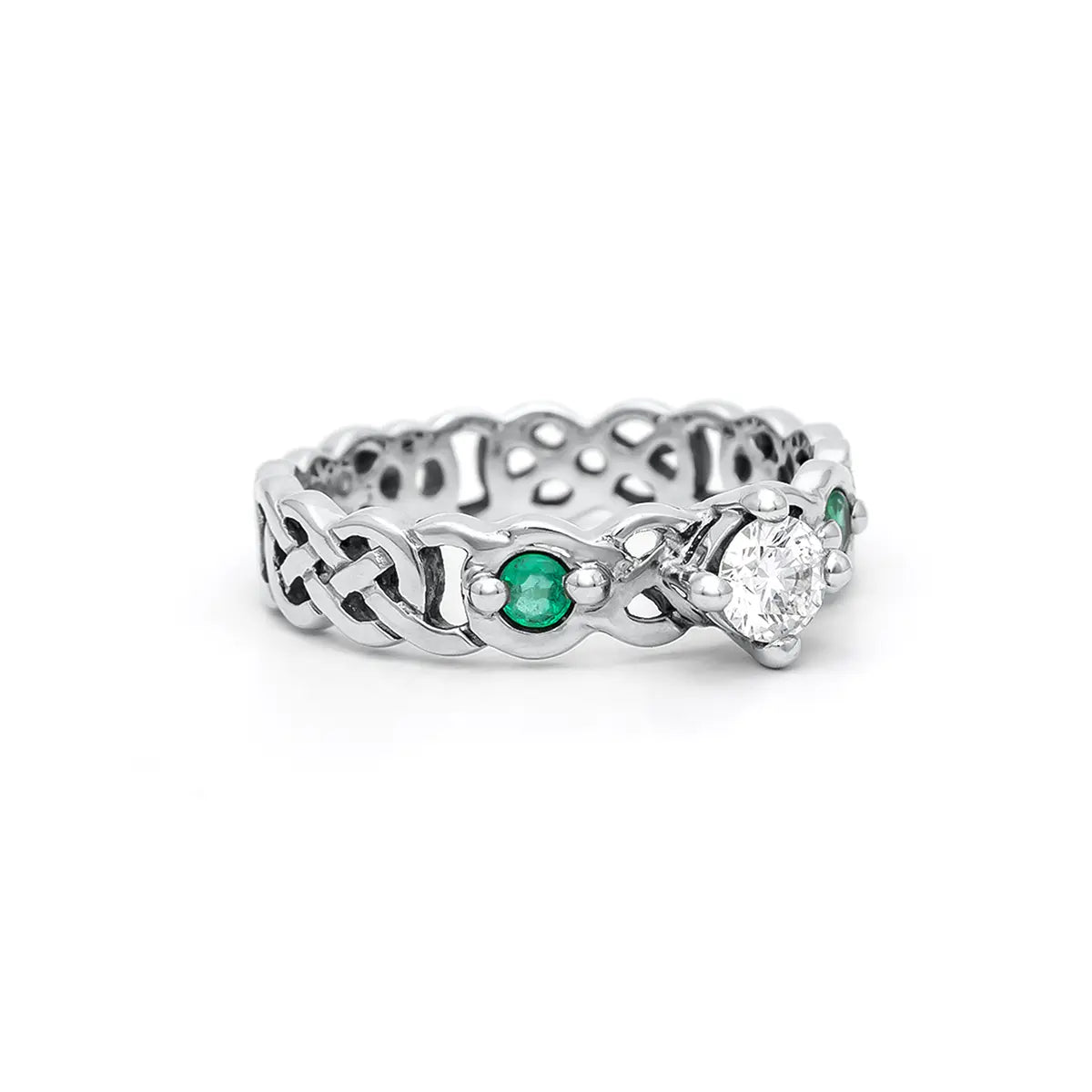 Celtic Knot Engagement Ring with Diamond and Emeralds – view 5