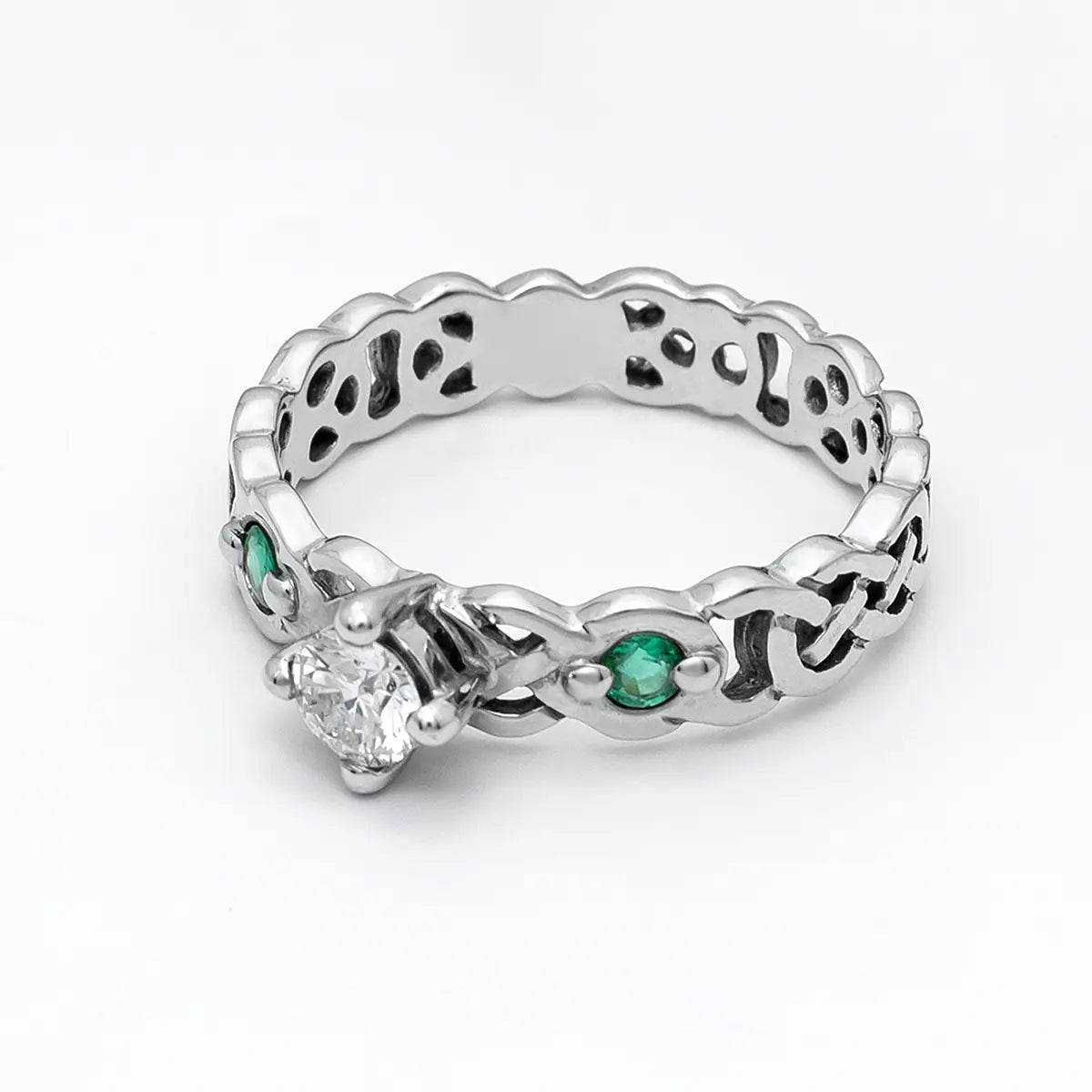 Celtic Knot Engagement Ring with Diamond and Emeralds – view 13