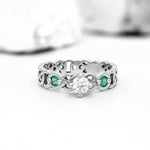 Celtic Knot Engagement Ring with Diamond and Emeralds