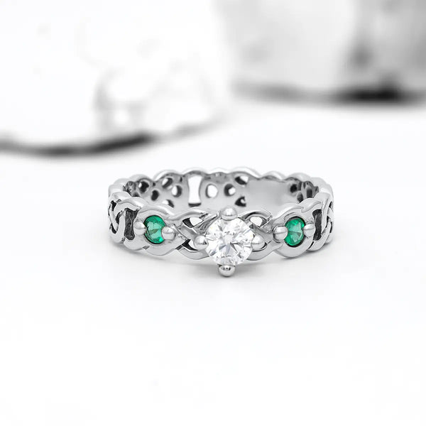 Celtic Knot Engagement Ring with Diamond and Emeralds