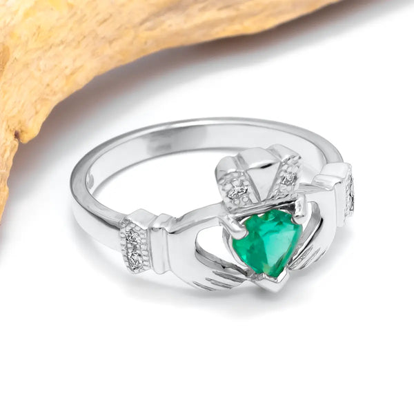 Irish Claddagh Ring with Precious Gemstone Heart And Diamonds