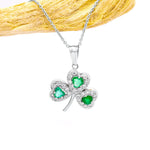 Gold Heartshaped Emerald And Diamond Shamrock Pendant