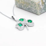 Gold Heartshaped Emerald And Diamond Shamrock Pendant