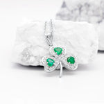 Gold Heartshaped Emerald And Diamond Shamrock Pendant