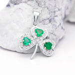Gold Heartshaped Emerald And Diamond Shamrock Pendant