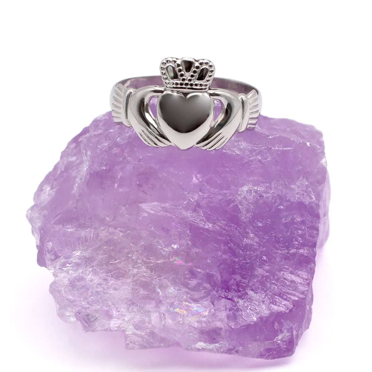 White Gold Ladies Claddagh Ring – view 4