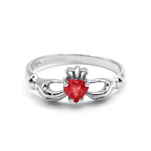 Irish Claddagh Ring With Heartshaped Precious Gemstone