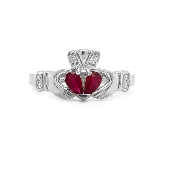 Claddagh Engagement & Wedding Ring Set Adorned With Precious Gemstones