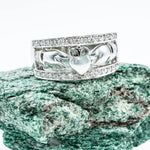White Gold Wide Band Claddagh Ring with Diamonds