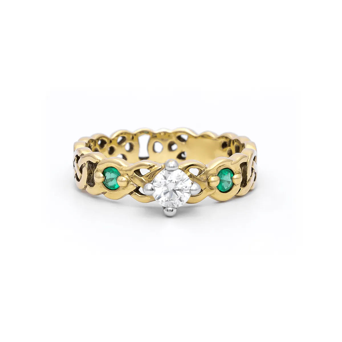 Celtic Knot Engagement Ring with Diamond and Emeralds – view 8