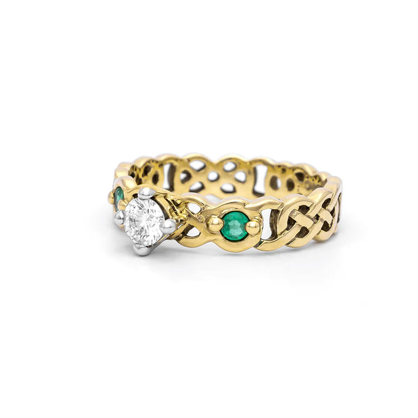 Celtic Knot Engagement Ring with Diamond and Emeralds