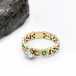 Celtic Knot Engagement Ring with Diamond and Emeralds