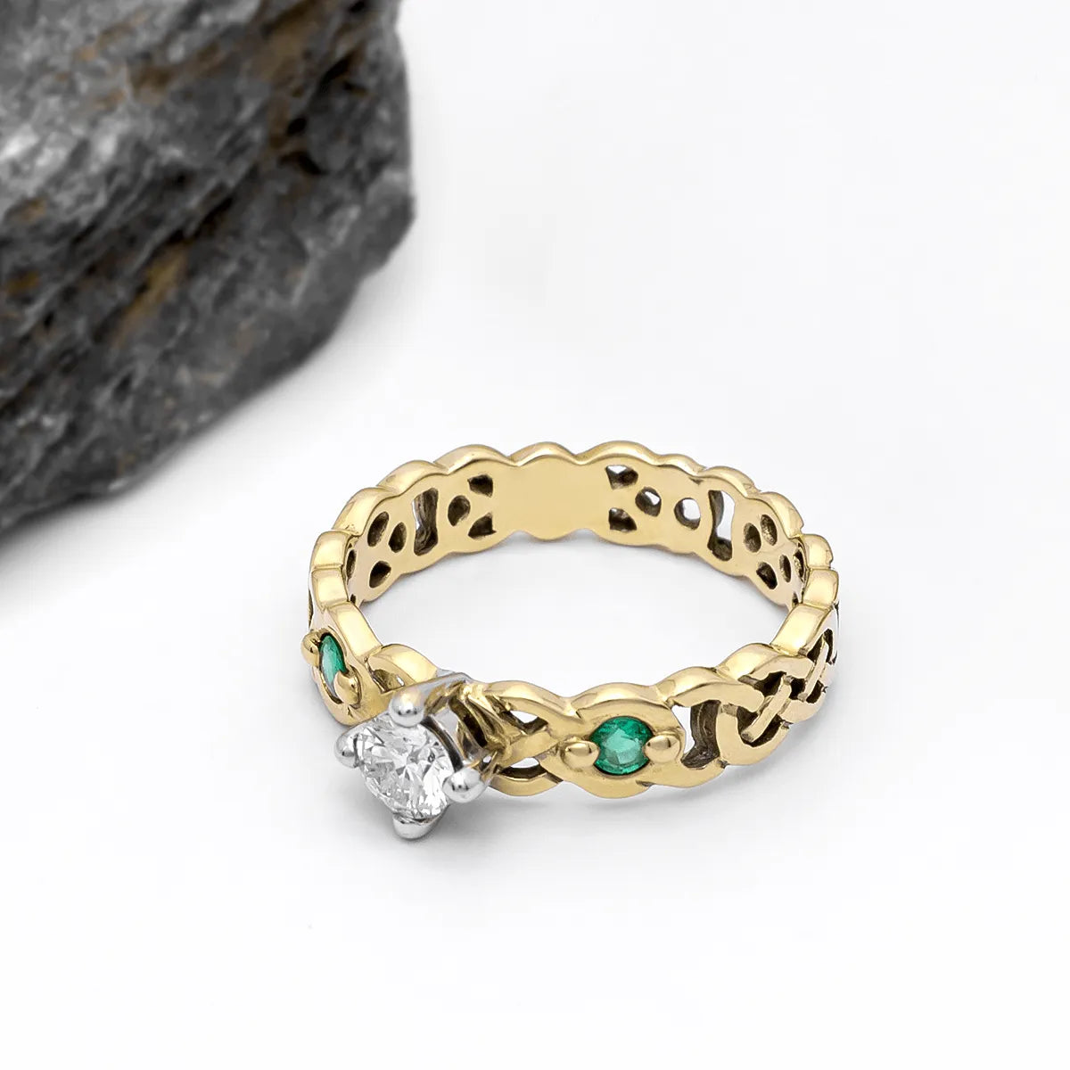 Celtic Knot Engagement Ring with Diamond and Emeralds – view 6